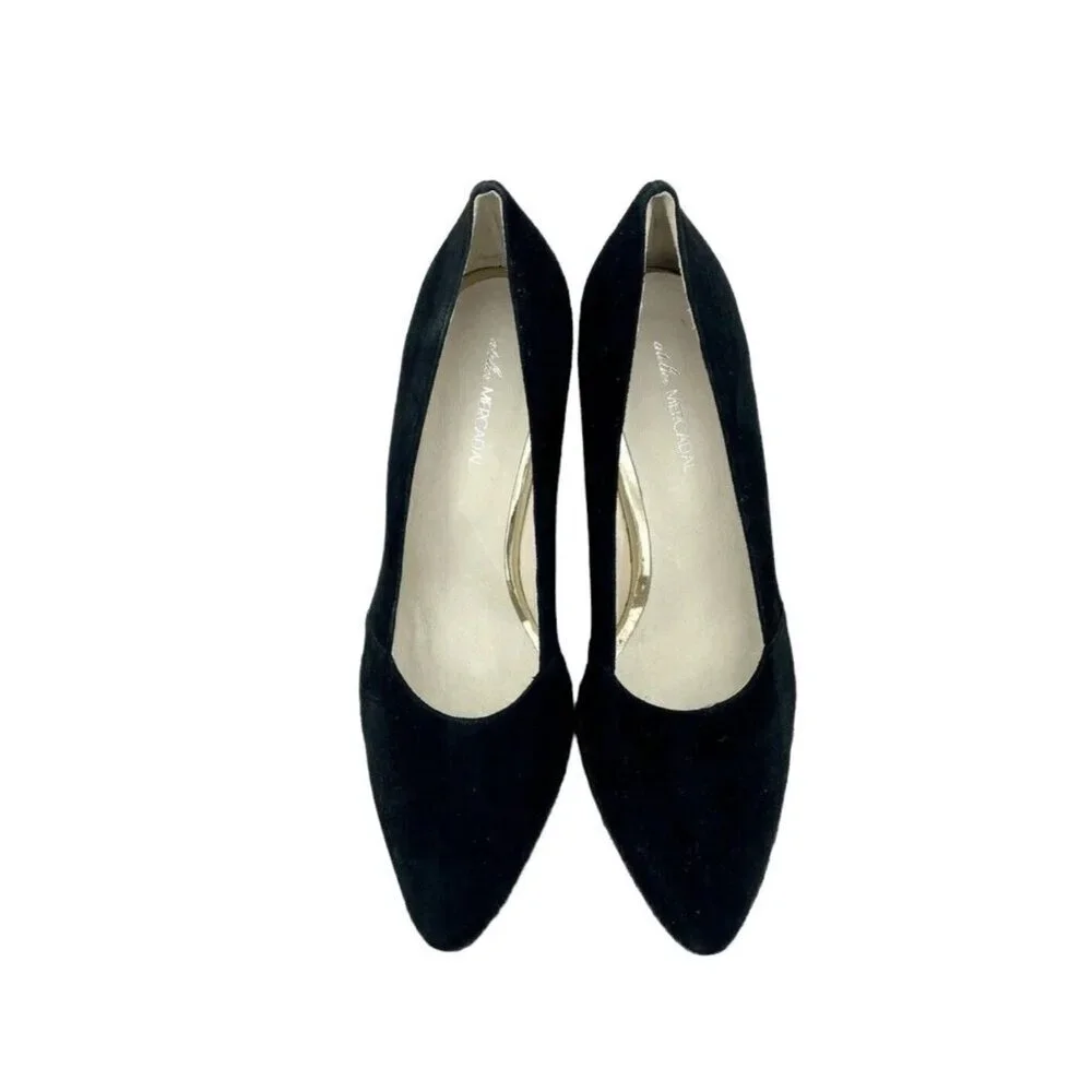 Atelier Mercadal Greta Wedge Espadrilles Black Suede Leather Shoes SZ 41 EU NIB